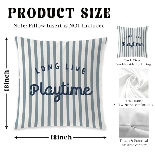 Blue and White Striped Flannel Throw Pillow Cover 18x18 for Nursery Decor