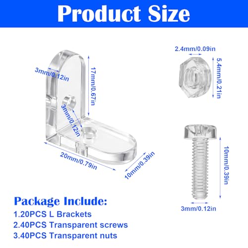 Ymapinc 20Pcs Clear Acrylic L Brackets for Shelves