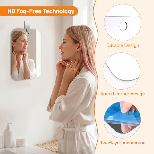 XIXING Fogless Shower Mirror for Shaving 7x5 Inch Shatterproof Anti-Fog Wall Mounted