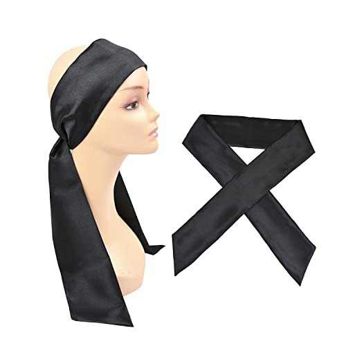 Satin Wig Grip Band Soft Hair Wrap Scarf for Lace Wigs & Makeup (Black)