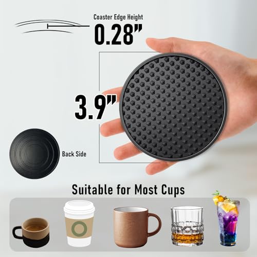 Heat Resistant Silicone Coasters 6 Pack with Holder - Non-Slip