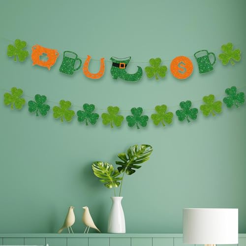 St. Patrick's Day Glitter Banner & Shamrock Garland Set