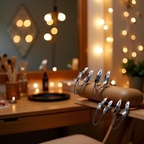 Silver Metal Hair Barrettes with Chain Cross and Heart Pendants 4 Pack