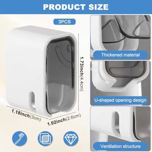 3-Pack Wall-Mounted Toothbrush Holders - No Drill Bathroom Organizer
