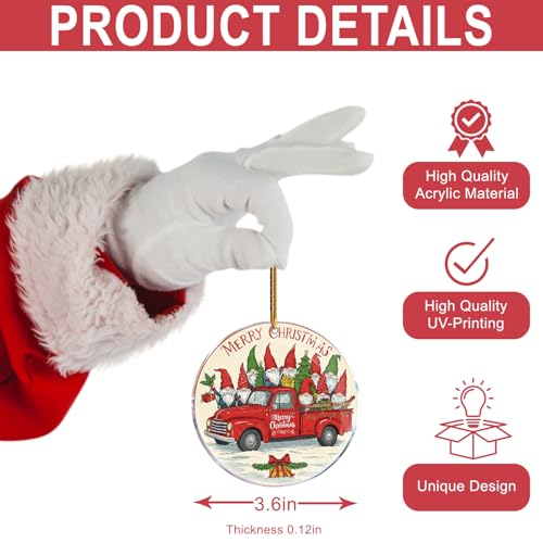 Funny Gnome Truck Christmas Ornament - 3.6" Acrylic Decor