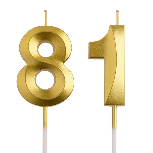 Elegant Gold Crown Number 81 Birthday Candles - Smokeless Set