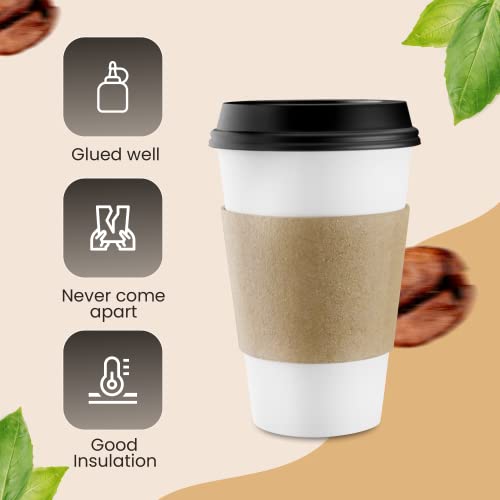 100 Pcs Insulated Coffee Cup Sleeves - Recyclable Kraft Paper for 12-24oz Cups