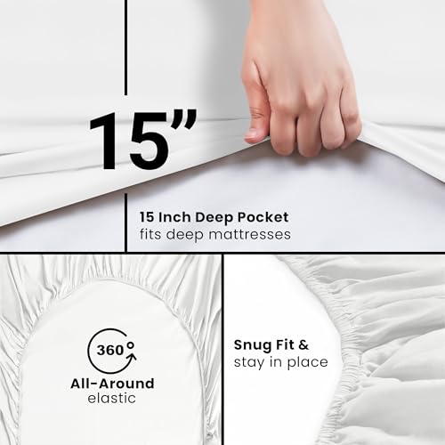 Twin Fitted Sheet - Ultra Soft Microfiber, 15 Inch Deep Pocket, White