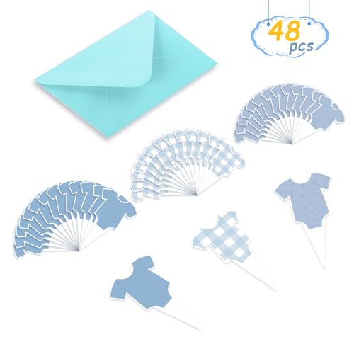 48 PCS Blue Bodysuit Cupcake Toppers for Baby Shower Party