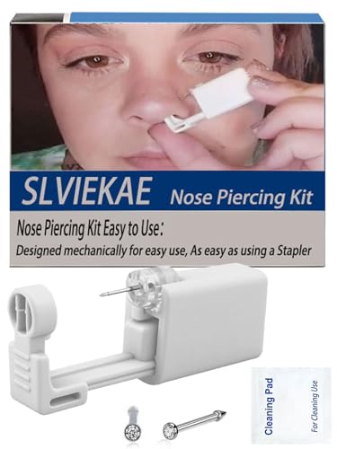 SLVIEKAE Self Nose Piercing Kit with Cubic Zirconia Stud White