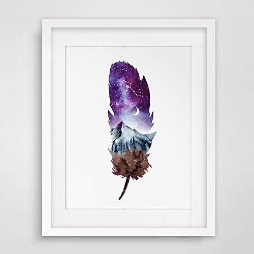 Celestial Feather Watercolor Wall Art – 8x10 Inch Boho Decor
