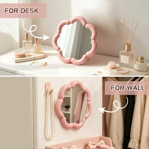 Cute Flower Shaped Desk Mirror - 7.4'' Pink Makeup Mirror