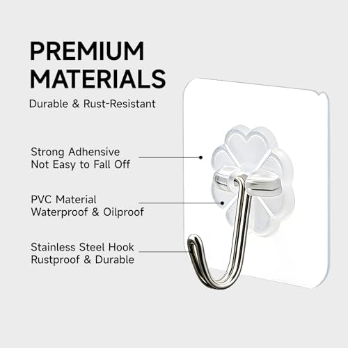 KISENG 16 Pack Crystal Clear Adhesive Hooks, Heavy Duty 22lb Wall Hangers