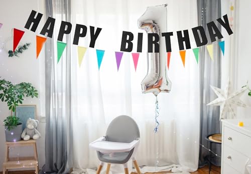 Black Happy Birthday Banner for Party Decorations - Reusable