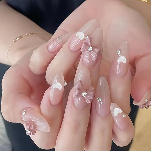 300Pcs Pink & White Heart Nail Charms - Jelly Resin Rhinestones