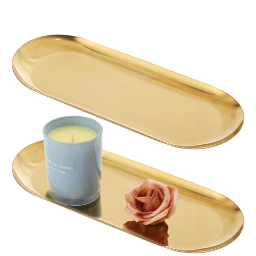 ANABIUP 2-Pack Oval Gold Decorative Trays for Vanity and Jewelry Storage