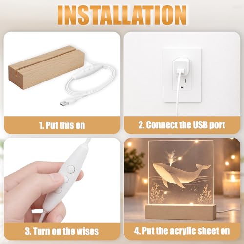 Dimmable Wooden LED Light Base Stand for Acrylic Art & Photos