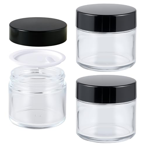 2oz Clear Glass Jars with Black Lids - 3 Pack for Storage & Travel