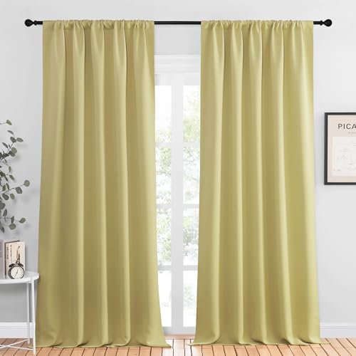 NICETOWN Blackout Curtains, Paler Yellow 52x95 Inch Room Darkening Drapes (2)