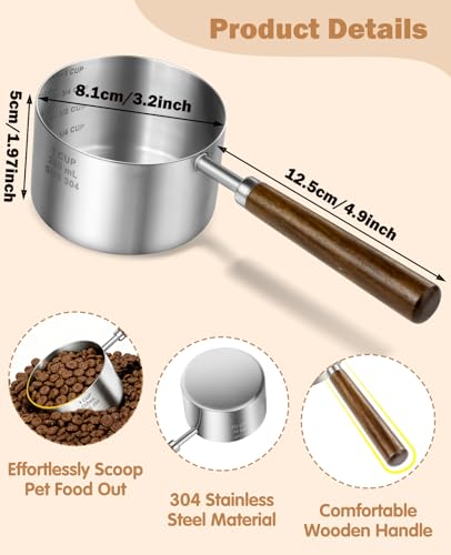 1 Cup Stainless Steel Dog Food Scoop with Wooden Handle