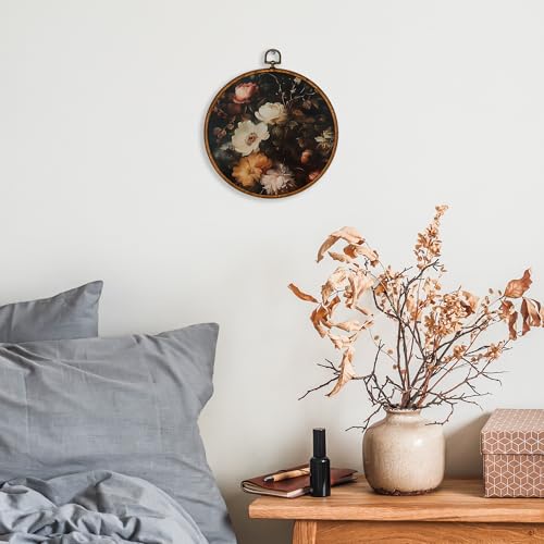 KSDUT Retro Floral Round Wall Art - 10"x10" Framed Decor