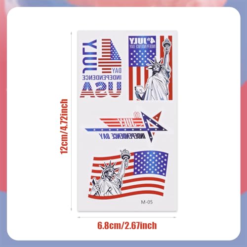 4th of July Temporary Tattoos - 18 Sheets Waterproof American Flag Body Art