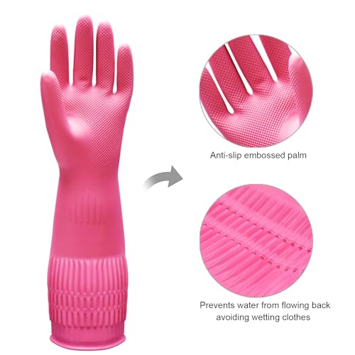 Bamllum 15" Long Rubber Dishwashing Gloves - 3 Pairs, Large (Reusable)