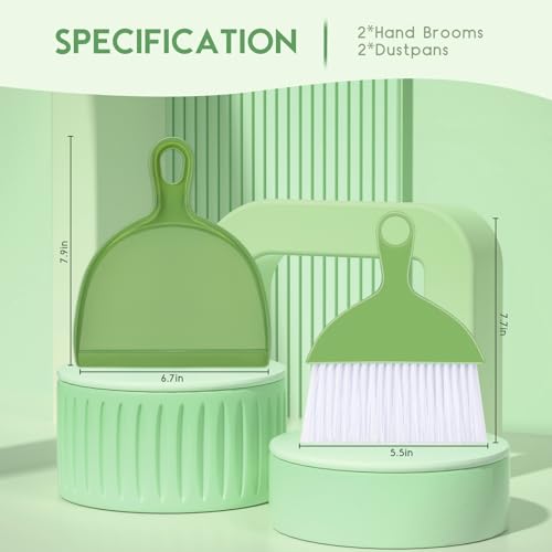 ThinkLearn 2PCS Green Mini Dust Pan and Brush Set for Easy Cleaning