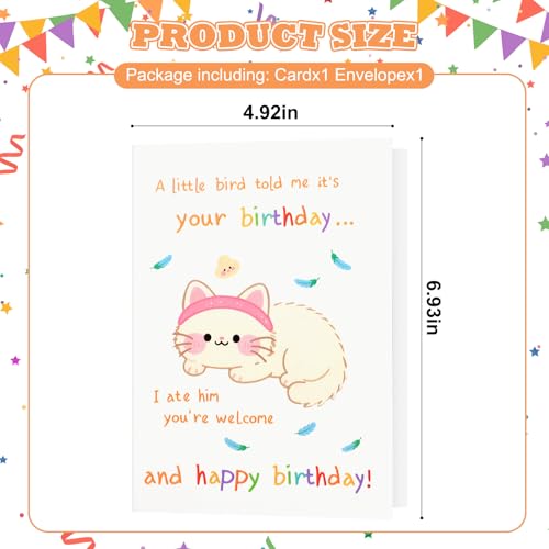 Funny White Cat Birthday Card for Cat Lovers | Cute Greeting Card