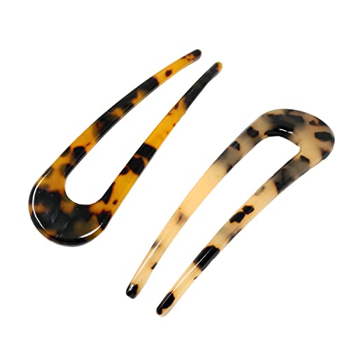 yueton 2PCS U Shaped Acetate Hair Sticks Vintage Tortoiseshell Hair Fork