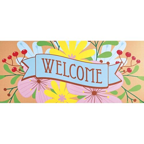 Floral Welcome Doormat Insert - 22 x 10 Inch Non-Slip for Indoor/Outdoor