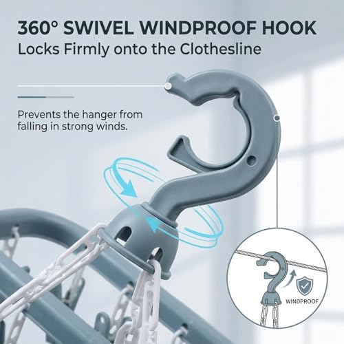 Foldable Clothes Drying Rack with 32 Clips - Light Blue