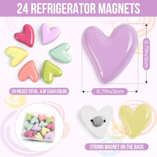 24pcs Multi Color Heart Fridge Magnets - Cute Decorative Set