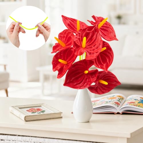 RAINFLOW 8-Piece Artificial Anthurium Flowers, 12.7-inch Faux Tropical Stems
