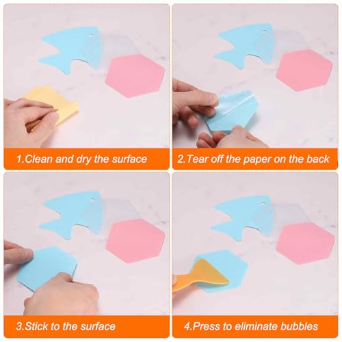 HARFINGTON 12pcs Blue Fish Bathtub Stickers - Non-Slip PEVA Shower Treads