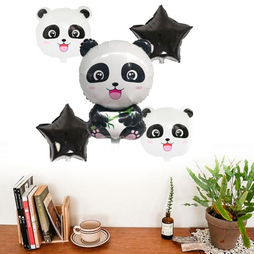 5 Pack Black Star Panda Foil Balloons for Kids' Parties