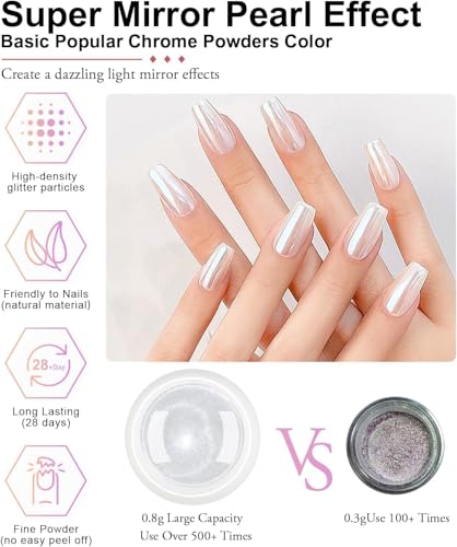 BISHENGYF White Pearl Chrome Nail Powder - Glazed Donut & Aurora Mermaid Effect