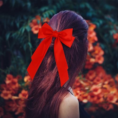 Ondder Big Satin Hair Bows with Long Tails - 2 Pcs Large Hair Clip Barrettes