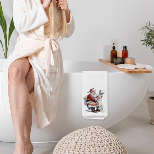 Funny Santa Bathroom Hand Towel - 16x24 Inch Christmas Decorative Washcloth