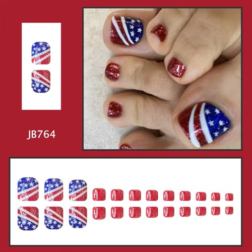 4th of July Short Square Press on Toe Nails Patriotic False Toenails