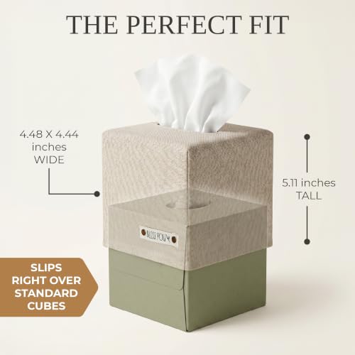 KIBAGA Beige Linen Square Tissue Box Cover - Decorative Facial Tissue Holder