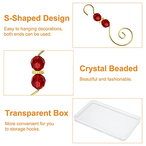 30 Pcs Christmas Ornament Hooks with Crystal Beads - Red Metal S-Shaped Decoration Hooks