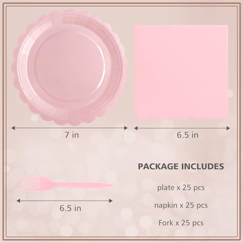 Pink Scalloped Paper Plates & Napkins Set for Parties - 25 Guests