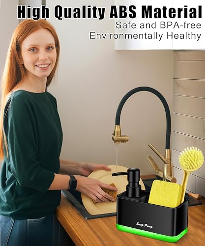 Eavida Black Dish Soap Dispenser with Sponge Holder - 2-in-1