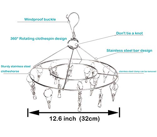 CenYouful Stainless Steel Round Hanging Drying Rack with 20 Clips, Circular
