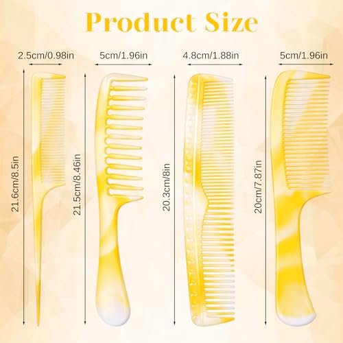 Qulkws 4-Piece Yellow Hair Comb Set for Styling, Detangling and Braiding