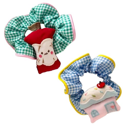 SICOPEE Gingham Hair Scrunchies - 2 Pack Embroidered Hair Ties
