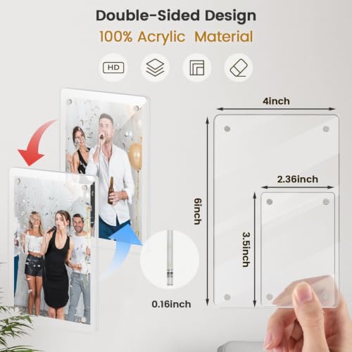 DomeStar 4x6 Magnetic Acrylic Picture Frames for Fridge - 4 Pack