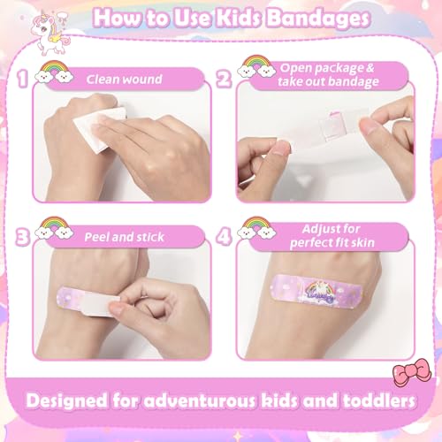 33 Styles Kids Cartoon Bandages 300 Pcs Adhesive Flexible Unicorn Bandages Cartoon Bandaids Variety Pack Waterproof Breathable Protect Scrapes and Cuts for Girls Boys Children Toddlers(Cute)