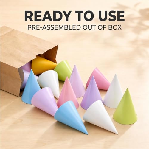 Pre-Assembled Pastel Party Hats for Adults - Birthday Celebration